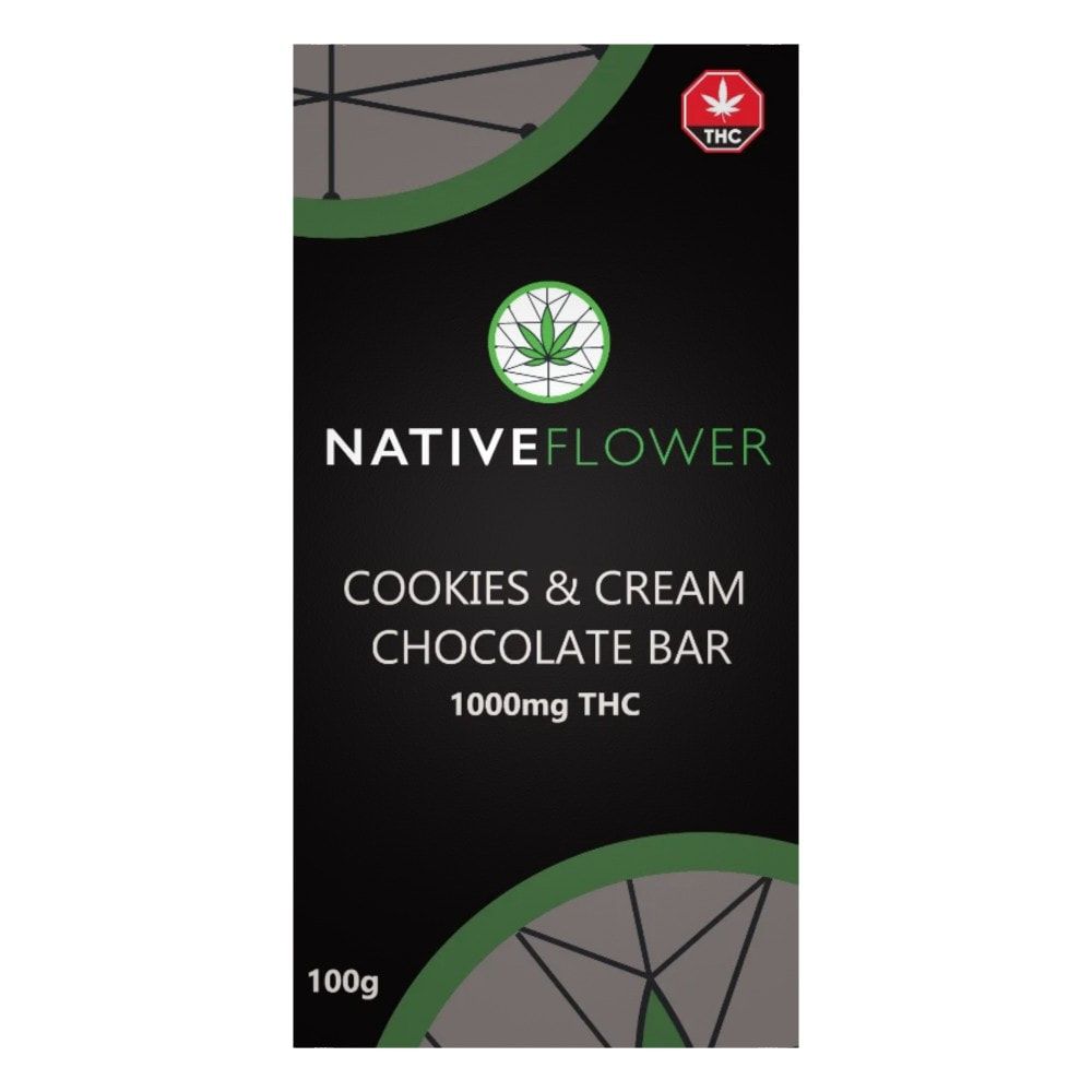 The retail box for the cookies and cream bar, front facing.