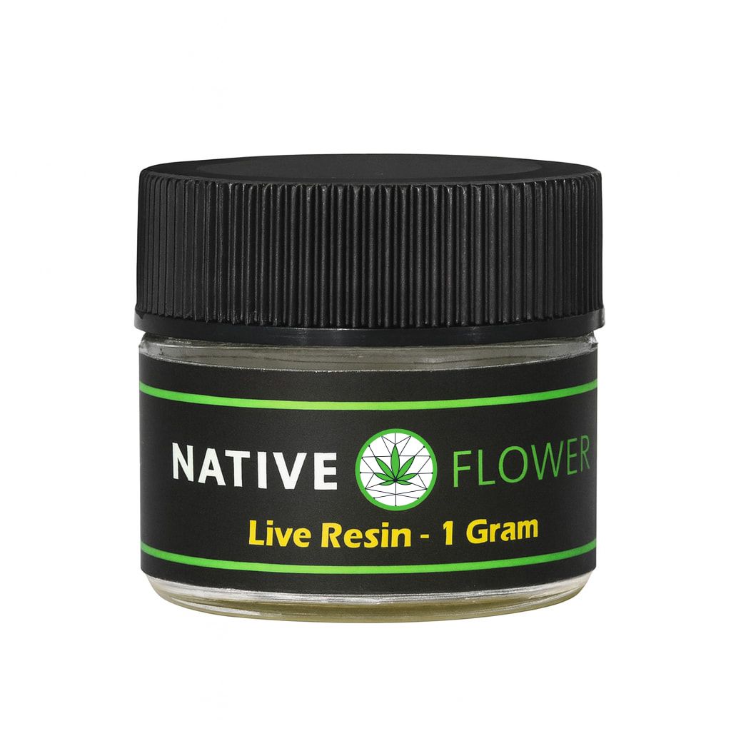 A single live resin jar with a black screw lid, label facing forward.