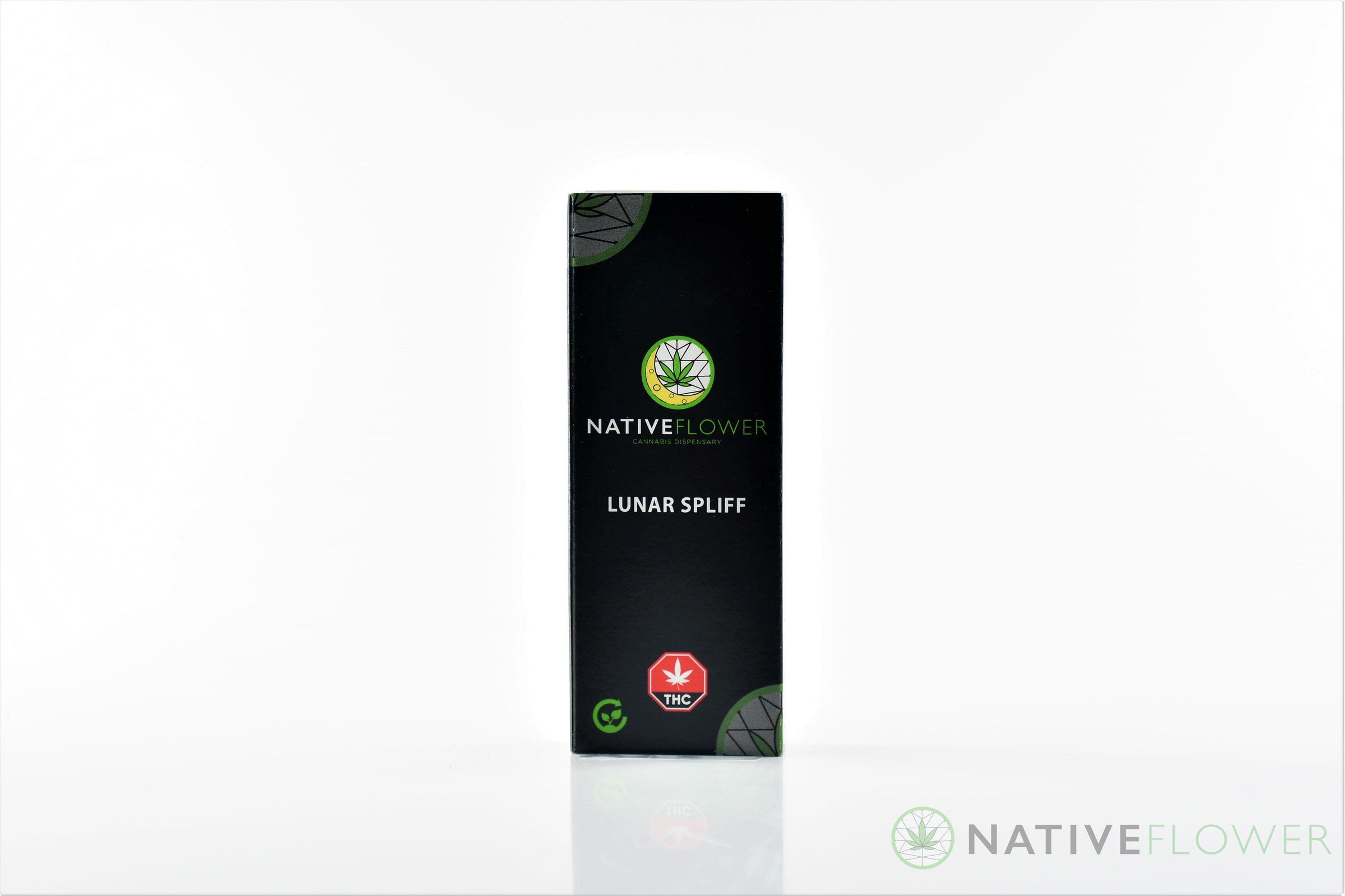 The front of the black Lunar Spliff carton, upright on a white surface.