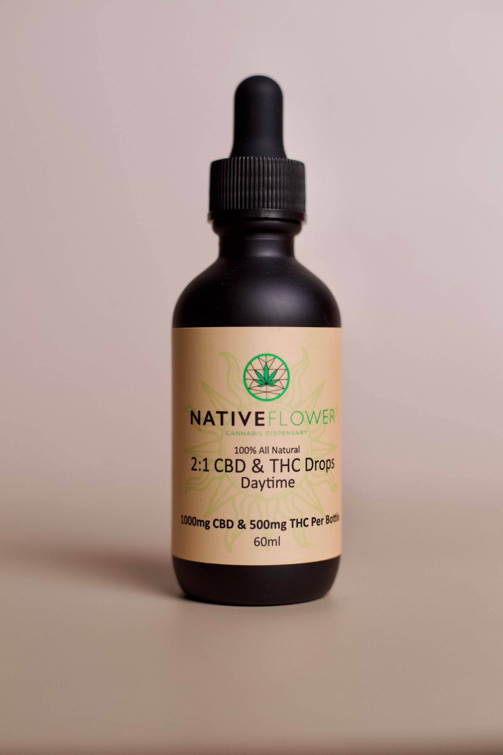 A tan-labelled daytime bottle with a printed sun behind the wordmark.