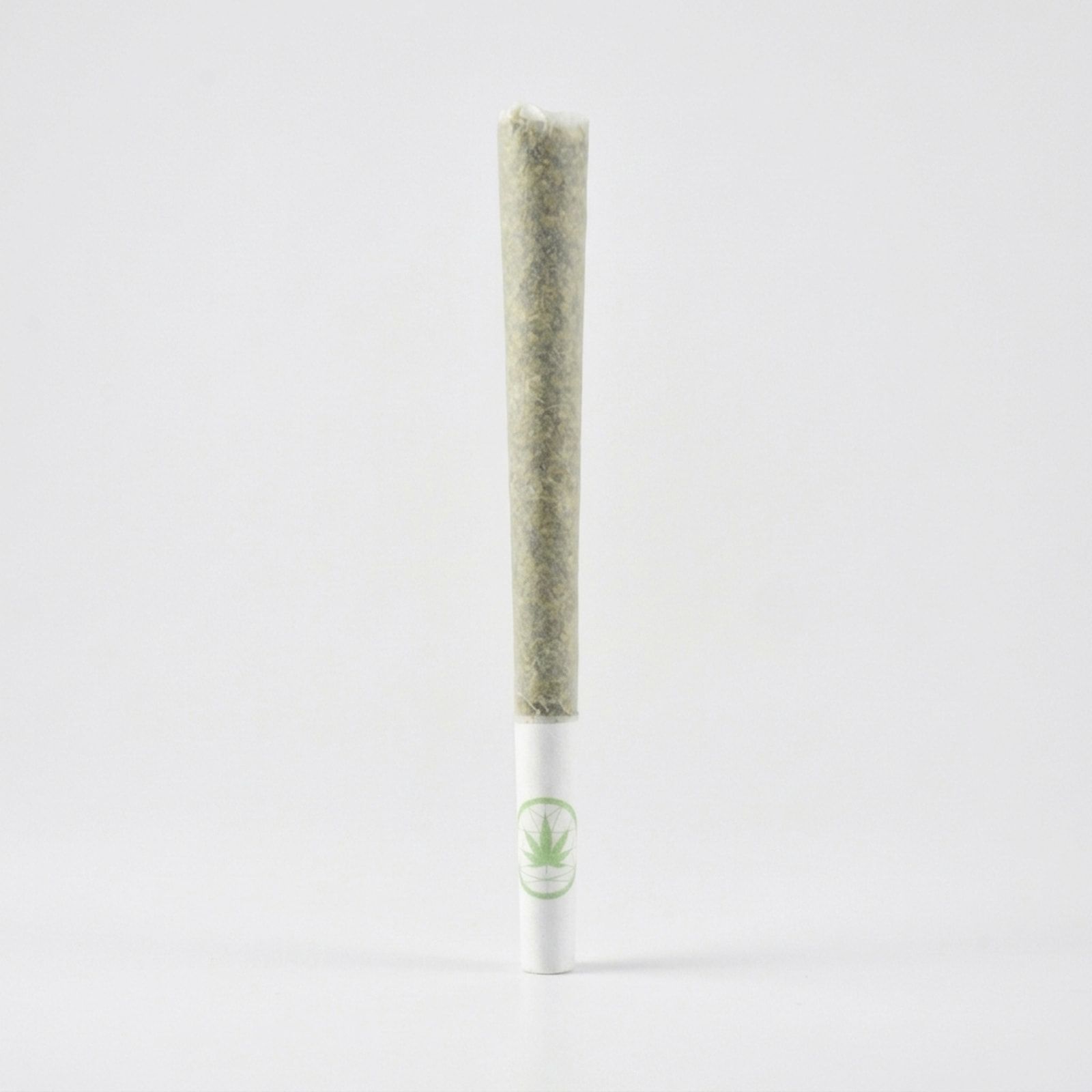 A single cone-shaped pre-roll standing upright on a white background, the Native Flower logo printed in green on its white tip.